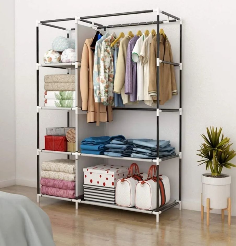 Portable Simple Practical Steel Pipe Dust Proof Cloth wardrobe non woven wardrobe closet-black/coffee