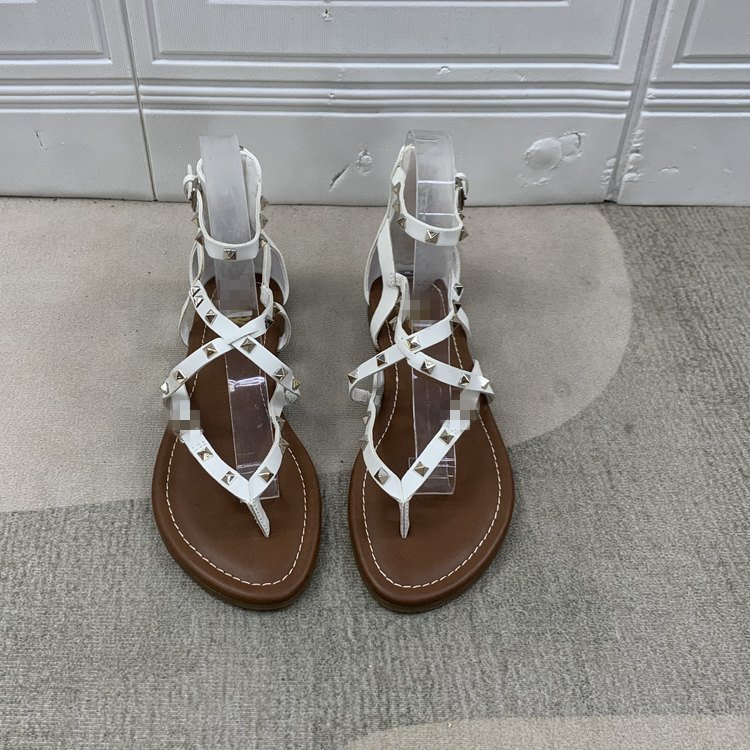 Women's and Girls Roma Sandals Square Studs Cross with Flat Zipper Sandals Flip-Flops Beach Shoes
