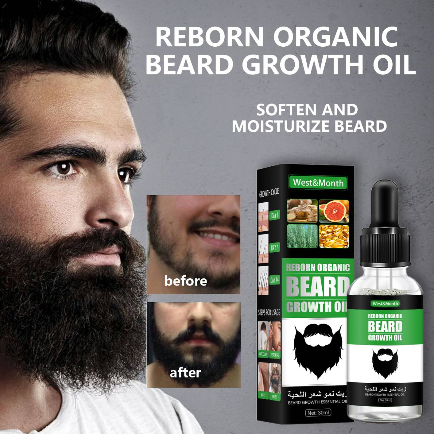 Beard Growth Oil For Men - Beard Serum That Fills Patches & Fix Thinning - Facial Hair Treatment - Chest Hair Thickening Conditioner & Enhancer