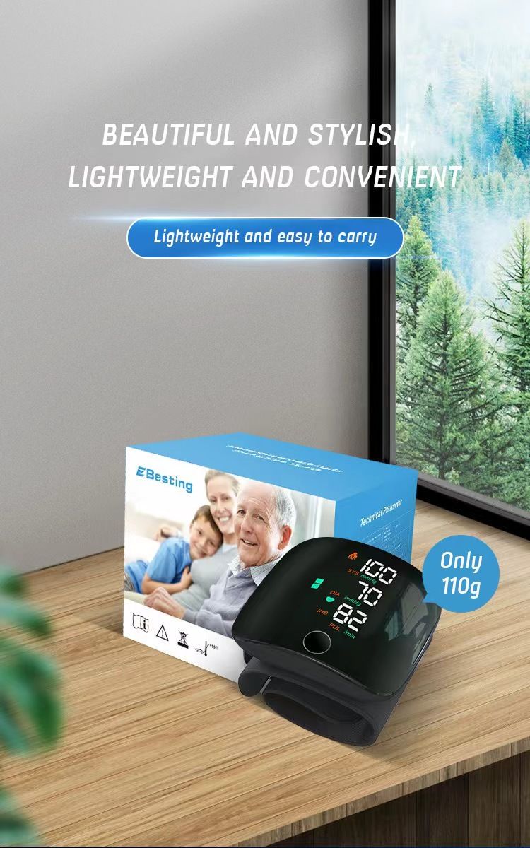 Wrist Type Electronic Blood Pressure Monitor, Fully Automatic Intelligent BP Measuring Device, Rechargeable Touch Control Blood Pressure Tester
