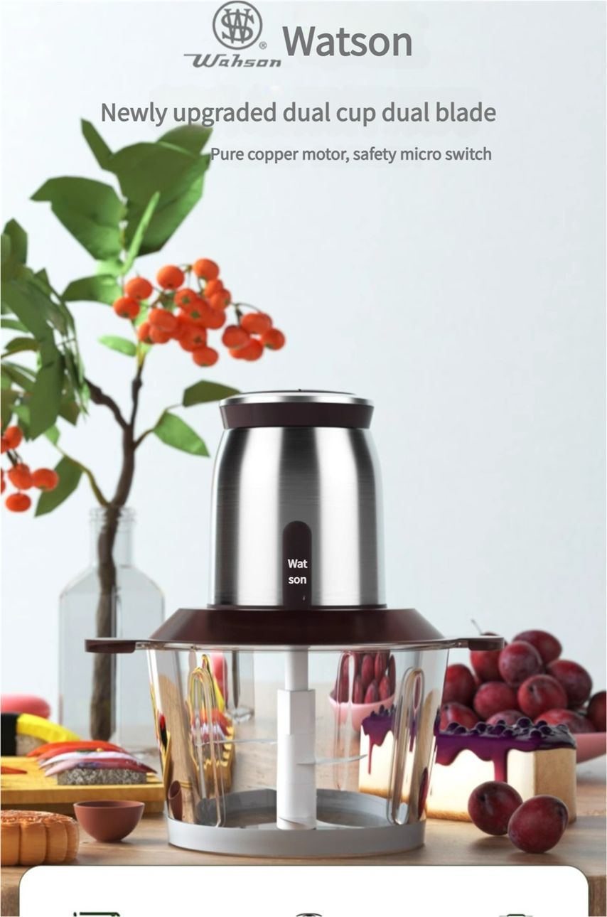 Watson -Household meat grinder stainless steel glass multi-function vegetable stuffing machine garlic mincer food processor