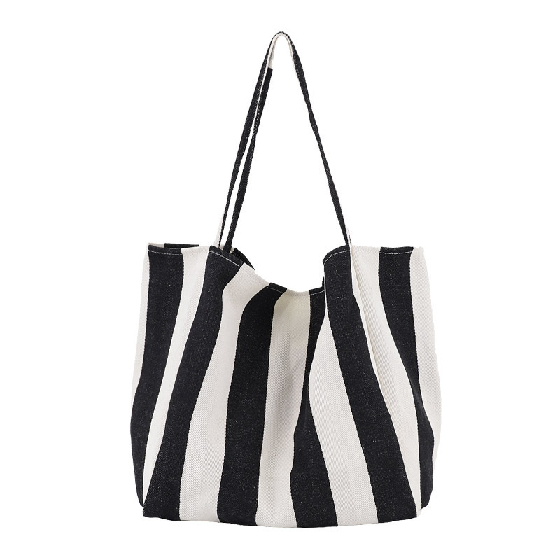 SG205 Cute Canvas Tote Bag with 1 Inner Pockets Aesthetic Beach Tote Bag with Handles Stripes Graphic Reusable Tote Bag for Women Teacher Mother as Gifts Washable
