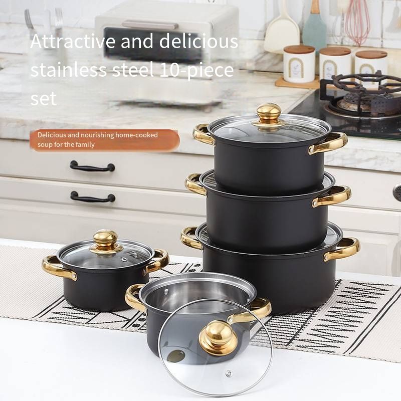 10-Piece Non-Stick Cookware Set, Stainless Steel Kitchen Cooking Pots, All-in-One Household Cookware, Non-Stick Cooking Pot Set, Durable & Easy to Clean, Suitable for Home Kitchen