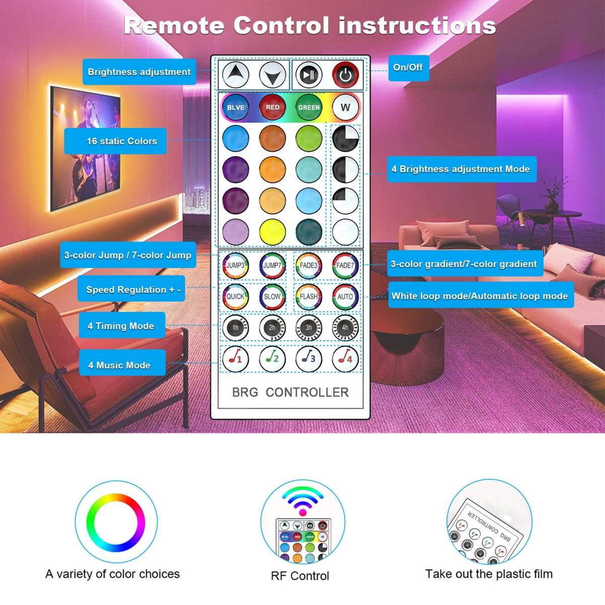 RGB Music Rhythm LED Strip Light Set, Bluetooth APP Control Sound Reactive LED Tape, Customizable Brightness Speed and Colors, Flexible LED Light Strip Kit for Indoor Home, Bar, Party, E‑sport Room Decor.