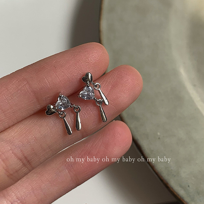 Women's Simple Water Drop Zircon Heart Earrings Jewelry Gift