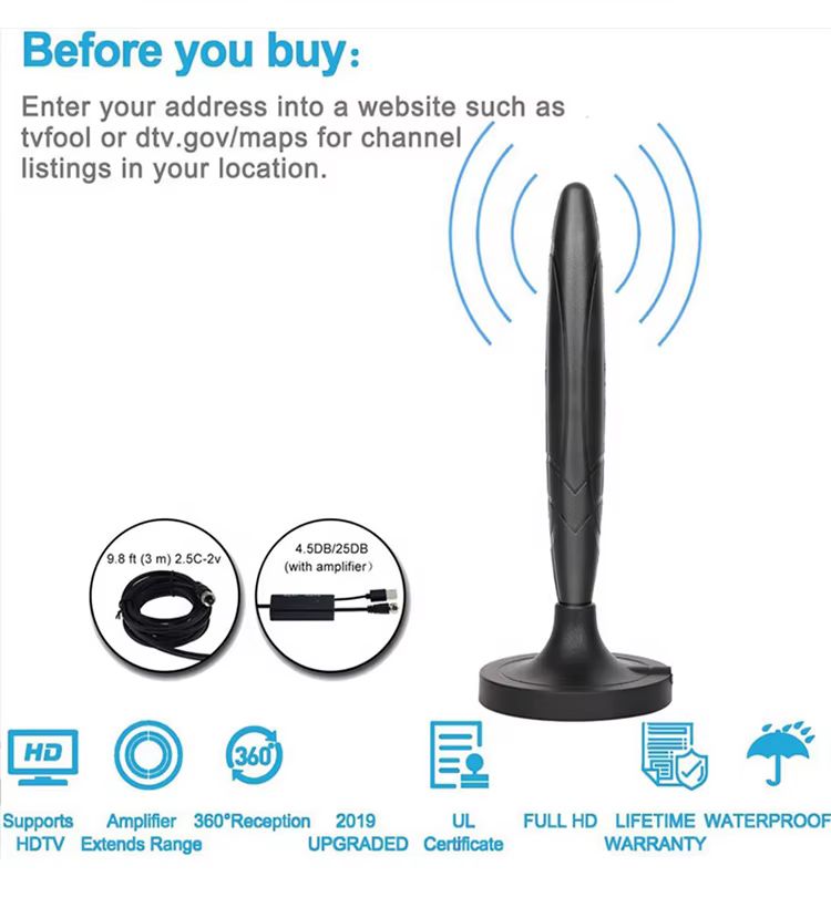 AUNONT New non-magnetic vertical high-definition digital TV antenna for indoor and outdoor use ground wave HDTV antenna