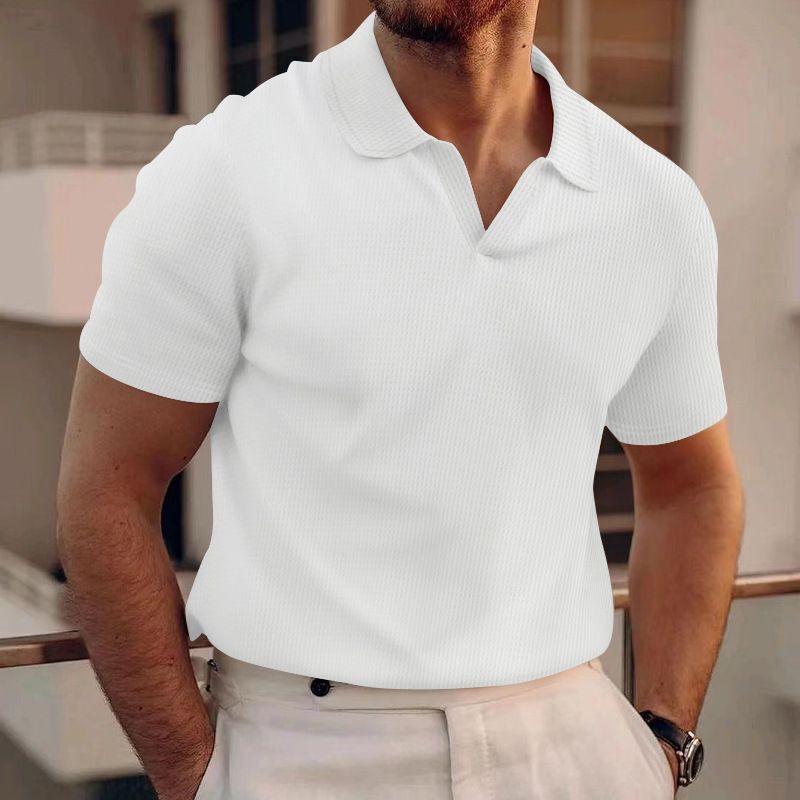 2024 summer new men's POLO shirt lapel V-neck Waffle men short sleeve T-shirt 23087