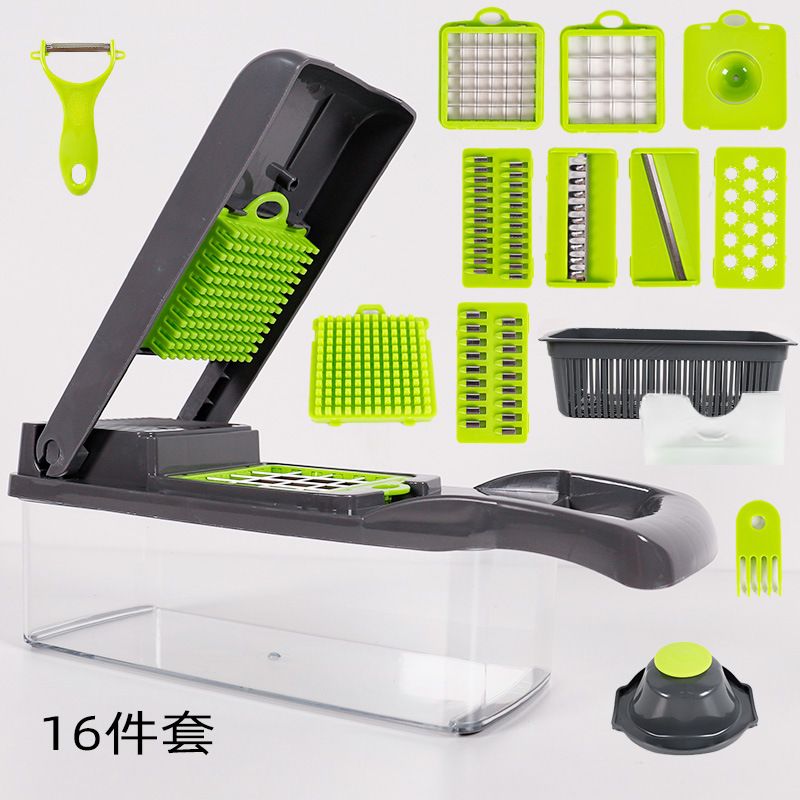 Multifunctional 16 in 1 Vegetable Cutter Fruit Potato Peeler Carrot Grater Kitchen Gadget Accessories Basket Drain Basket