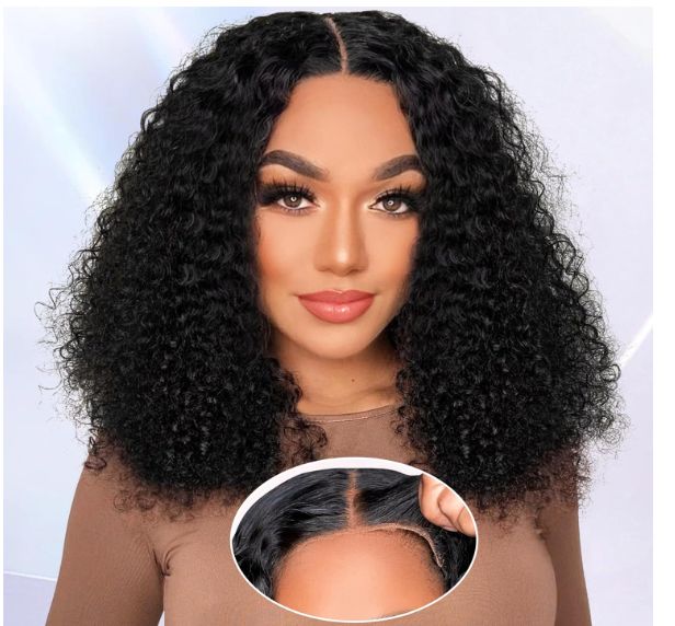 Ohemaa Strands Curly Brazilian virgin hair lace frontal 5*1 bobo wig 180% density Free part lace wig honey BLACK wig