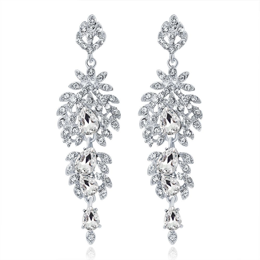 BA152-A Wedding Earrings for Brides Women Bridesmaid, Cubic Zirconia Chandelier Dangle Drop Bridal Earrings for Wedding Prom