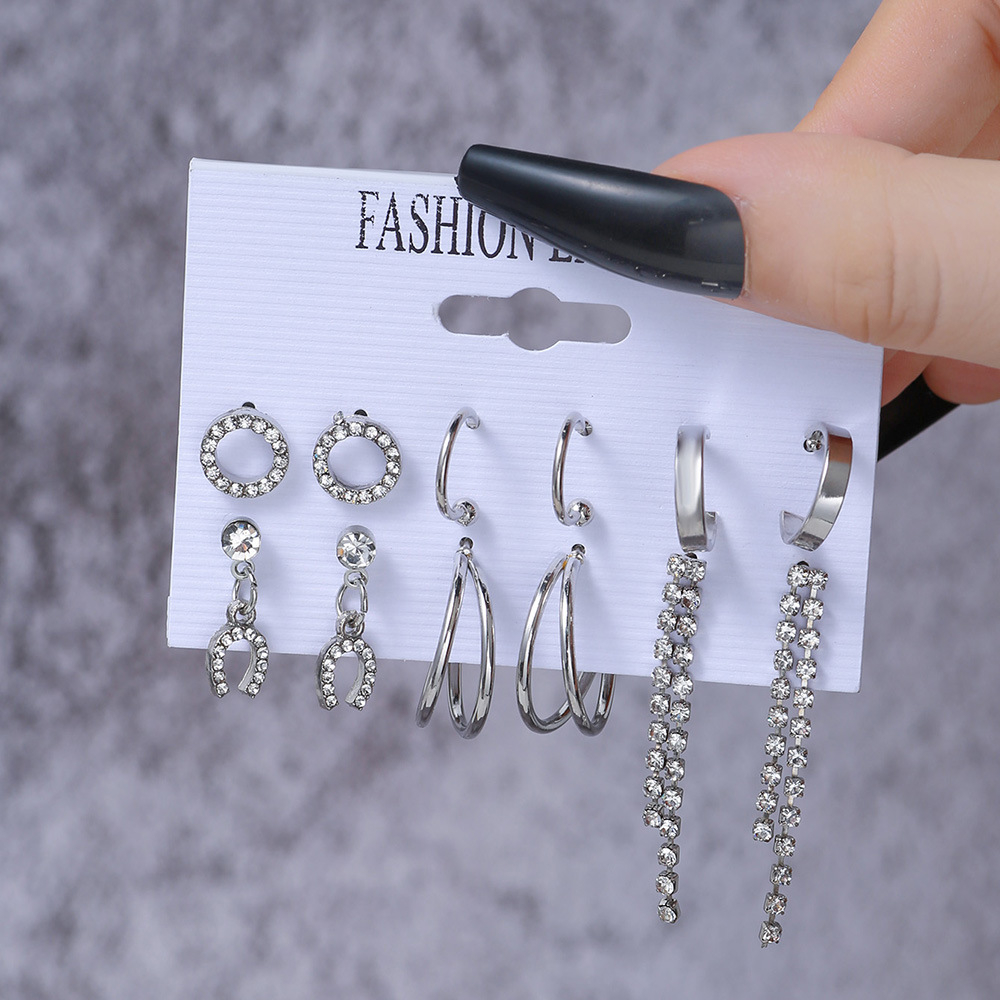 E1249-1 Women's Creative Snake Shaped Chain Tassel Earrings Geometric Leopard Print Earring Set