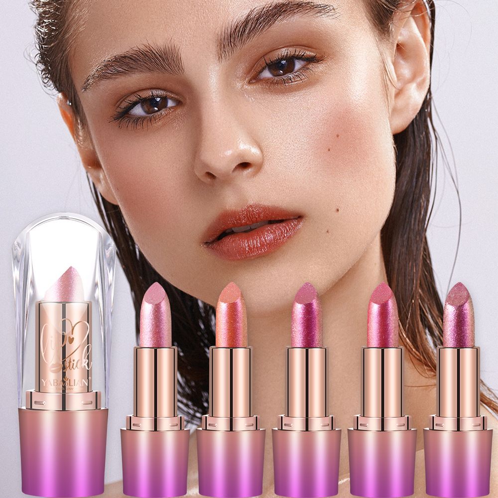 YABAOLIAN 6 Colors Glitter Lipstick, Long Lasting Waterproof Shimmer Diamond Lipstick, Moisturizing High Pigment Sparkle Lip Makeup for Women

