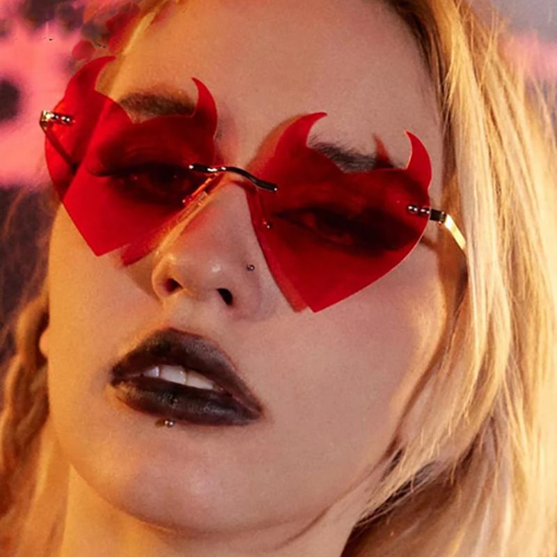 Men's and Women's New Personality Little Devil Sunglasses ,Rimless Special-Shaped Sunglasses