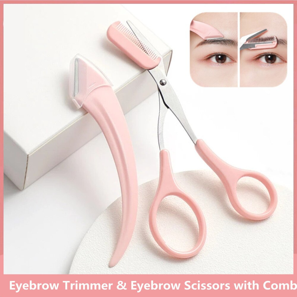 01-230 Eyebrow Trimming Knife Eyebrow Face Razor For Women Professional Eyebrow Scissors With Comb Brow Trimmer Scraper Accessories