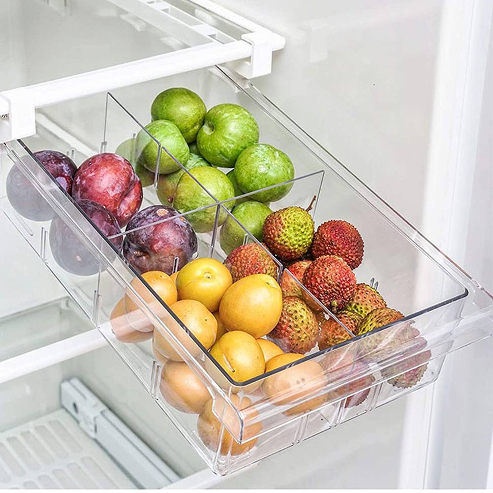 Refrigerator Drawers,Pull Out Refrigerator Storage Drawers, Mini Fridge Organizer Bins with Handle,Dividers Are Removable