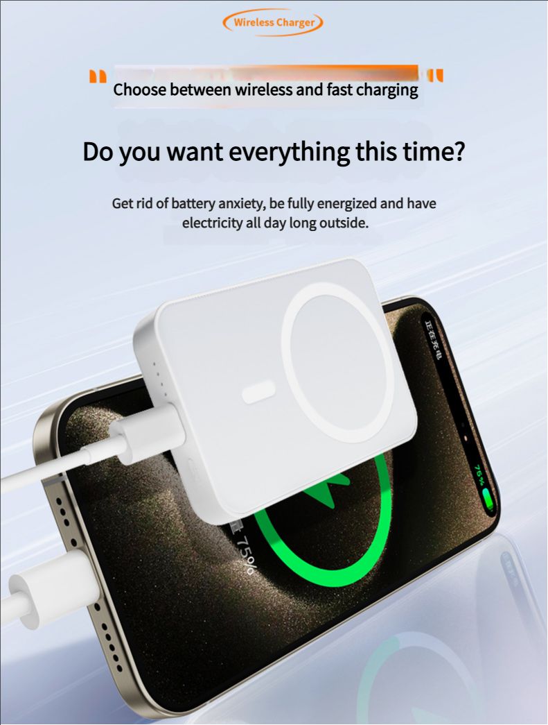 Suitable for Apple phones, Magsafe magnetic wireless power bank, fast charging, lightweight official mobile power bank