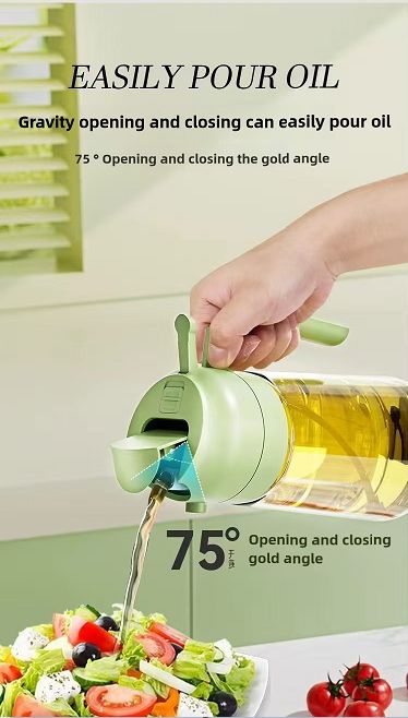 470ml Glass Oil Dispenser Bottle - Dual-Function Spray & Pour, Wide Mouth, Leak-Proof Design, Ergonomic One-Handed Use, Easy to Clean, Drip-Free Kitchen Oil Container  