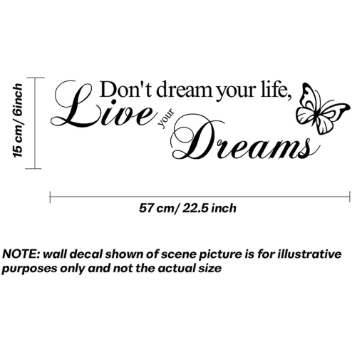 Décal Citation « Don’t Dream Your Life, Live Your Dreams » - Sticker Mural Décoratif - Style Moderne