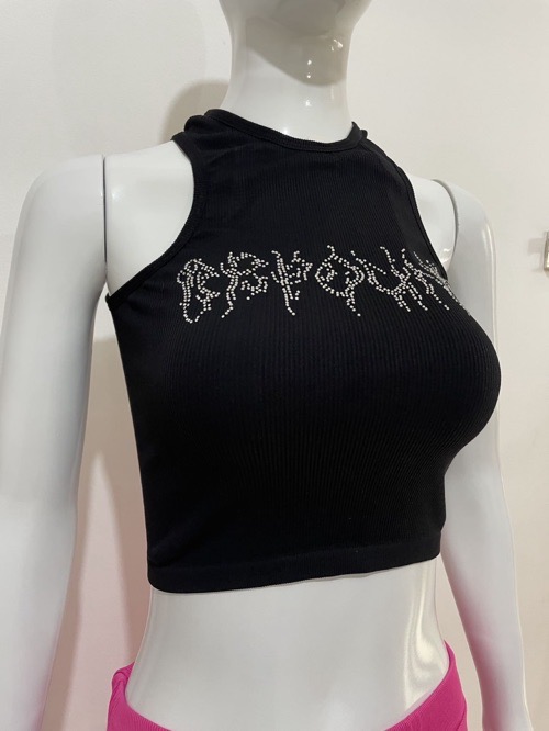 New solid color round neck sleeveless pullover hot diamond crop top casual slim crop top casual sexy little vest