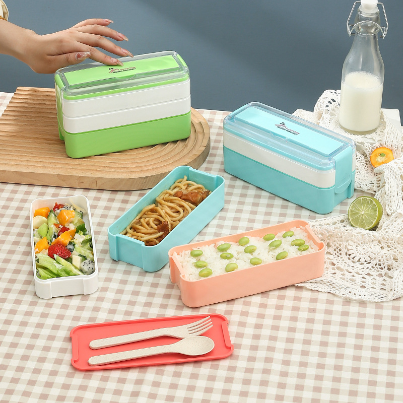 Stackable 3 Layer Japanese Compartments Lunch Containers Leak Proof Bento Lunch Box Containers Accessories Kit with Bag Included Microwave Safe