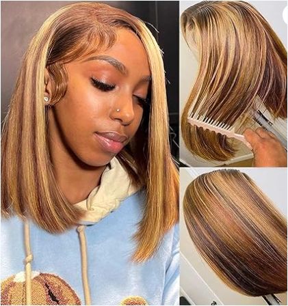  Short BOBO 4*4 Wig Straight Lace Front Closure- Human Hair Wigs for Black Women Short Curly bob Wigs With Bang
