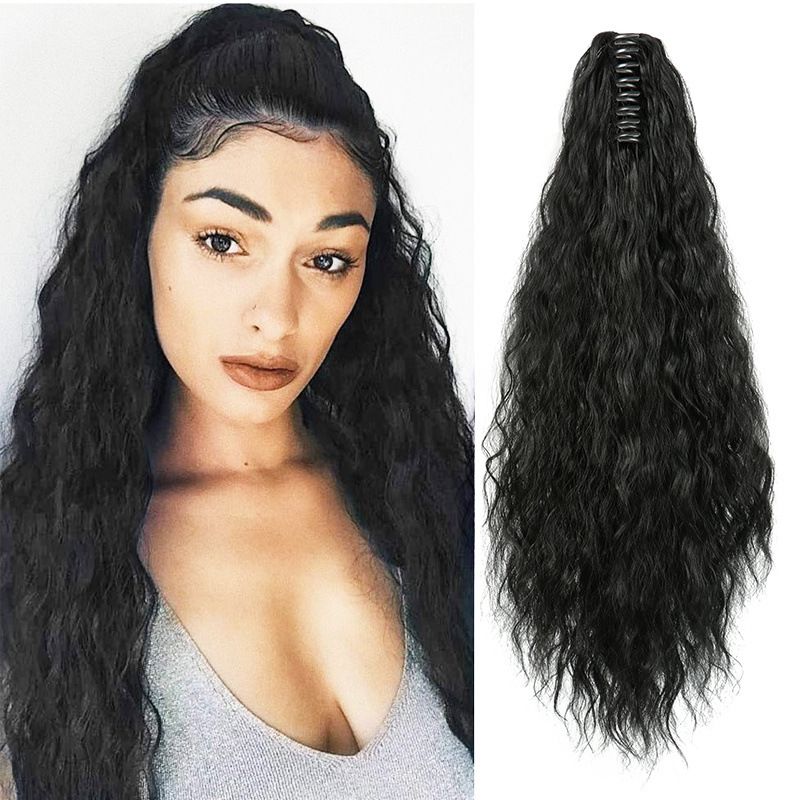 Wigs Wig European and American long curly hair ponytail Hair fluffy corn perm beard CRRSHOP Ponytail wig braid beauty care hair dressing black light brown