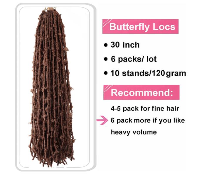 Obaasima Strands Butterfly Locs Crochet Hair Pre Looped Light Weight & Soft Distressed Locs Faux Crochet Braids Natural Hair for Black Women (T30#)