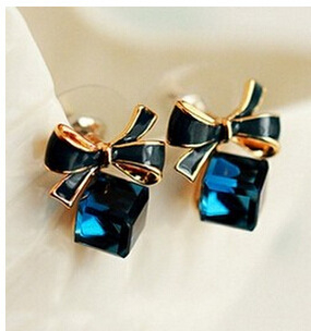 00244-1 Bowknot Earrings Cube Crystal Earrings Temperament All-match Women's Earrings Jewelry