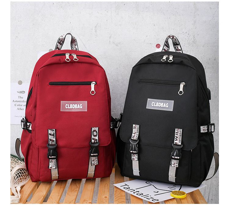 2024 Preppy letter Oxford cloth four-piece backpack Korean casual female middle school student bag 9274