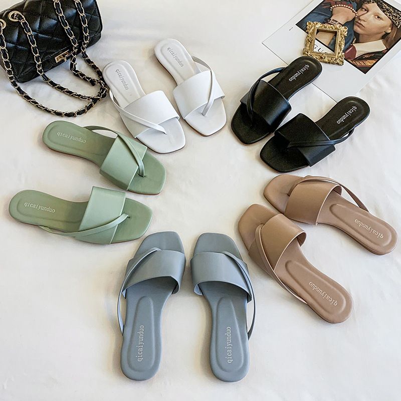 Korean flip-flops female casual fashion slippers female foreign trade solid color home slippers Y801
