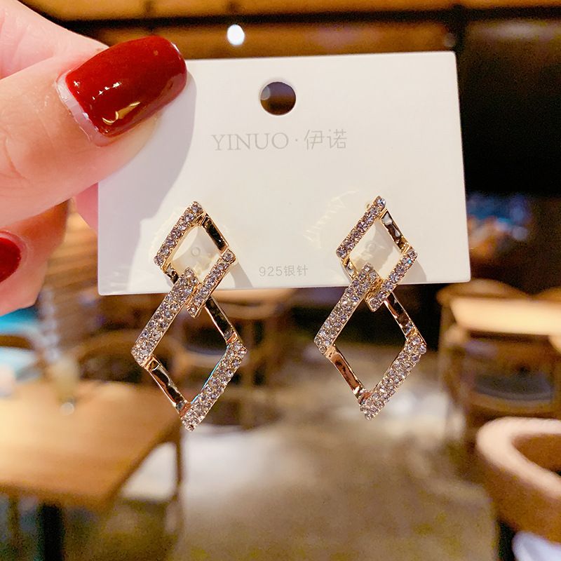 M1137 S925 silver minimalist earrings women geometric zircon stud earrings for women