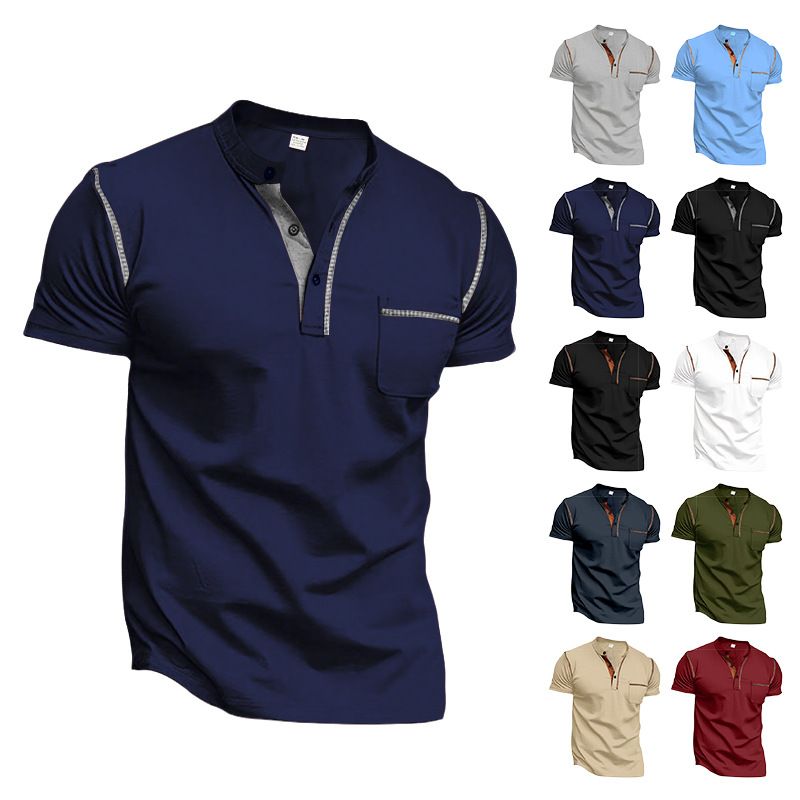 Men's Short Sleeved T-Shirt Summer Youth Sports Leisure Quick Drying Stand Up Collar Pearl Cotton Polo Shirt