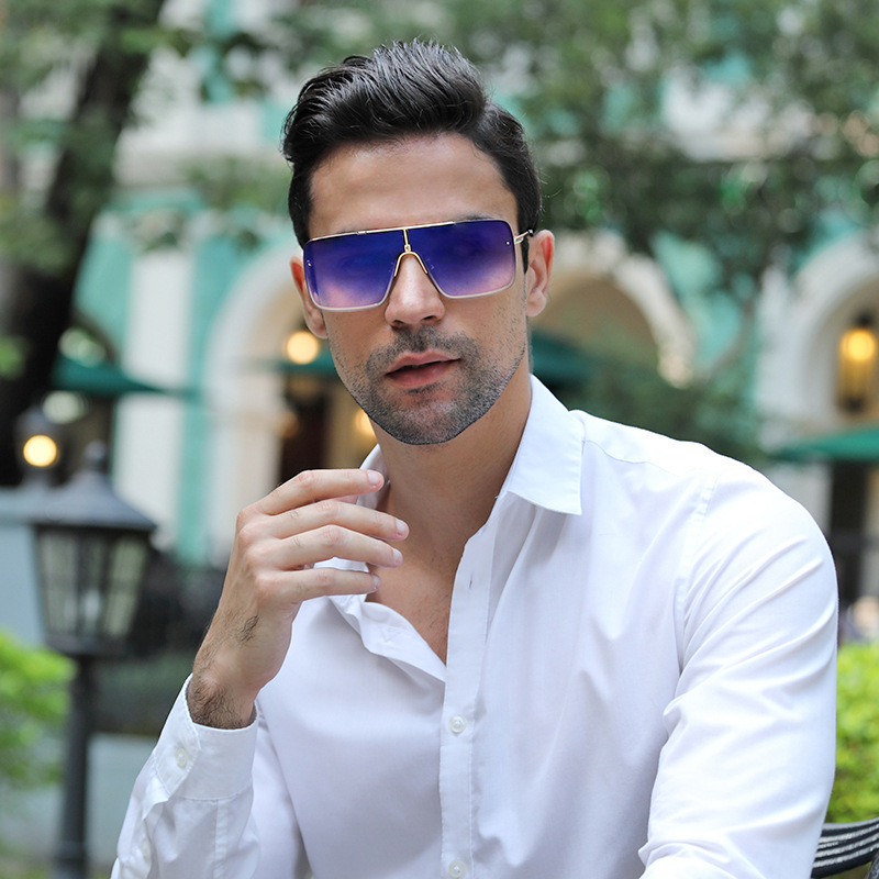 CY1272 Men's Metal Large Square Frame One-Piece Sunglasses Outdoor Outing Sunglasses