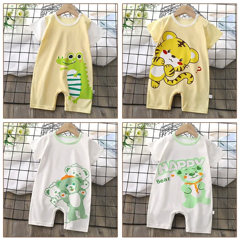 Baby Summer Romper, Cute Tiger Print Short Sleeve Jumpsuit, Breathable Thin Cotton Baby Playsuit for Newborn Toddler, Sizes 59-90cm, Single Pack, Casual One-Piece Outfit for Boys Girls