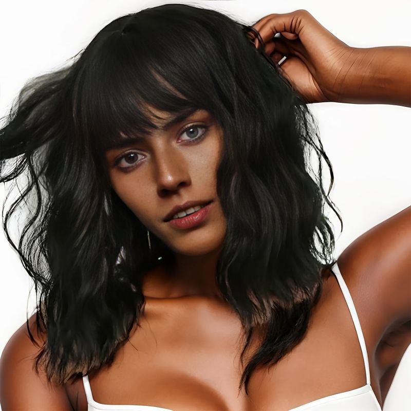 2025 New Western-Style Women's Cornrow Short Curly Wig, Shoulder-Length Collarbone Hair Air Bangs, Synthetic Hair Wig Cap, Cross-Border Export Wig
