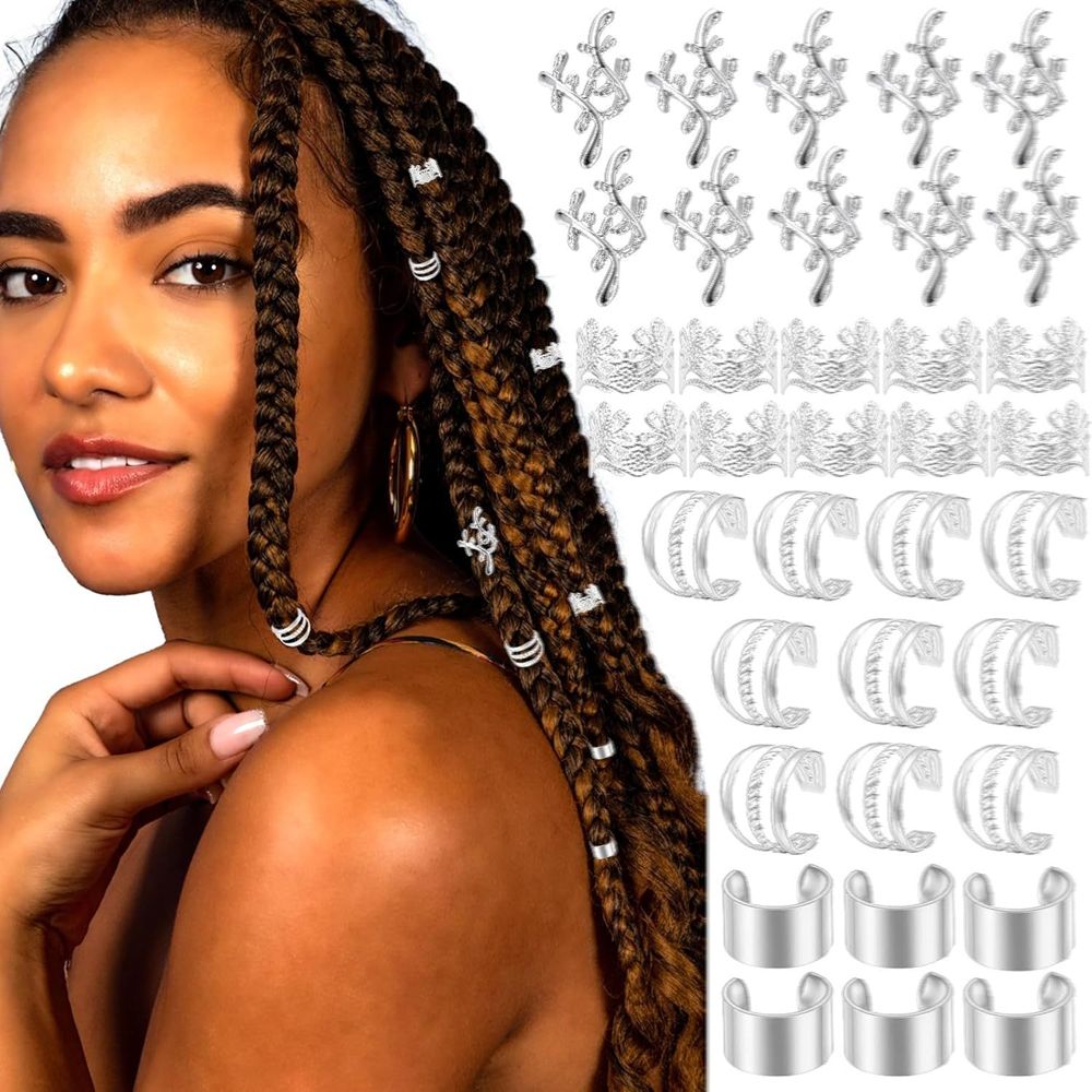 Wig set, accessories, braids, hair accessories, gold and silver, dirty braids, hair extensions, hair rings set