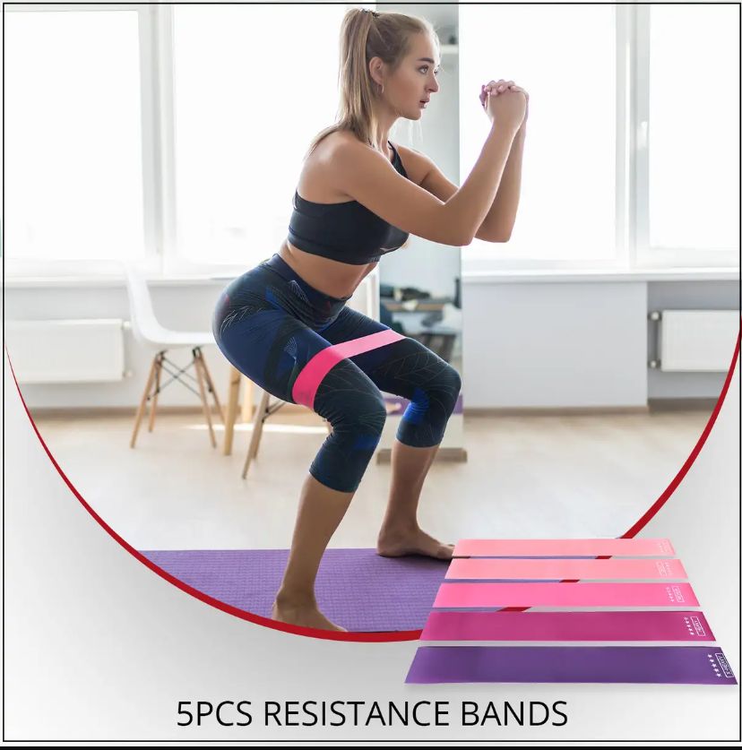 5 pieces of Gym Yoga Fitness Hip Elastic Bands Latex Workout Resistance Bands Set