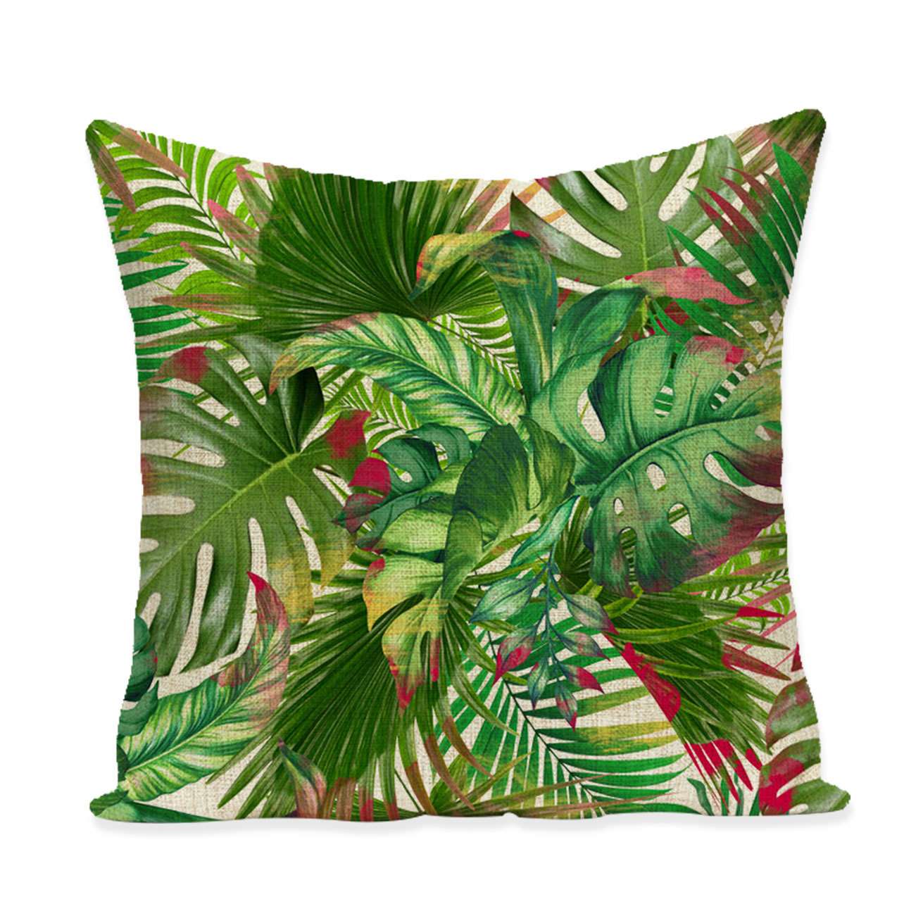 Q0143 Hibiscus Flowers Throw Pillow Case Cushion Covers Summer Colorful Hawaiian Tropical Plants Palm Leaf Cotton Linen for Couch Bed Sofa Car Waist 45x45cm