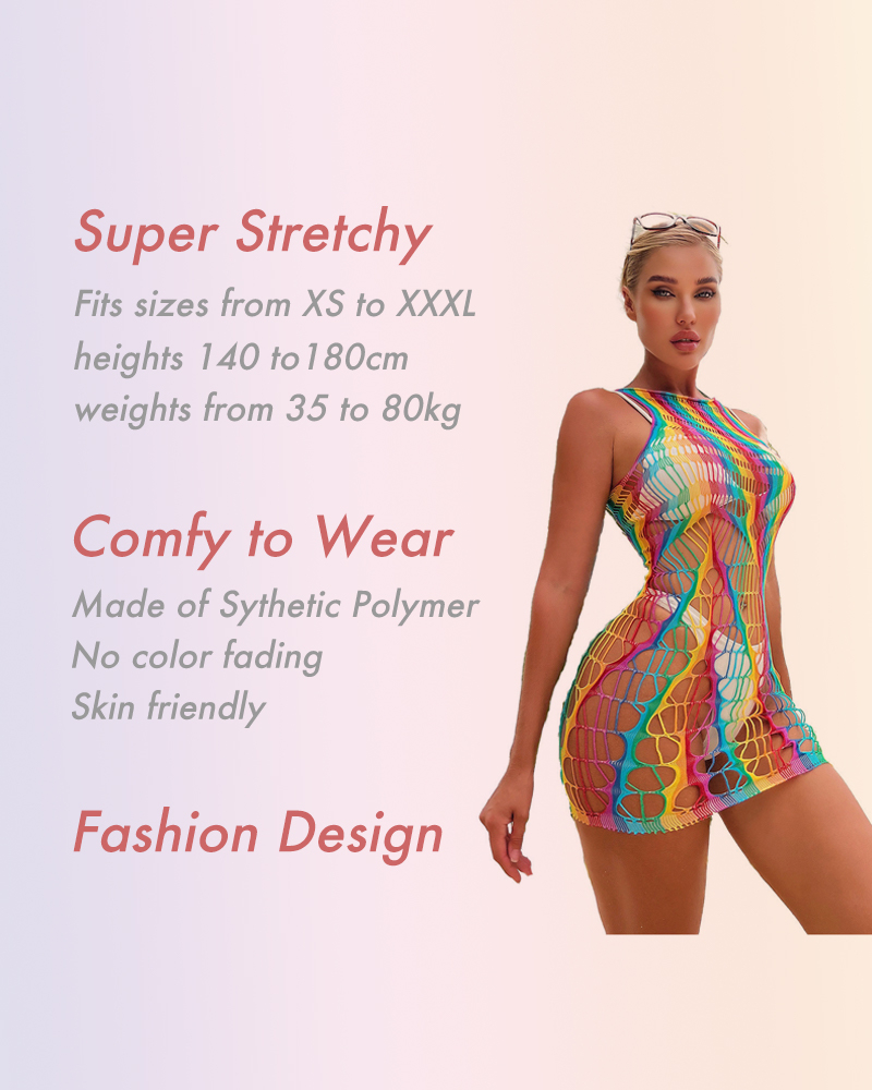 Dress, Beach Dress, Bikini, Sexy Lingerie, Skirt, Erotic Lingerie, Bedroom Dress, Nightdress, Fashion, Rainbow, Colorful, Fishnet, Free Size, Stretchable, 