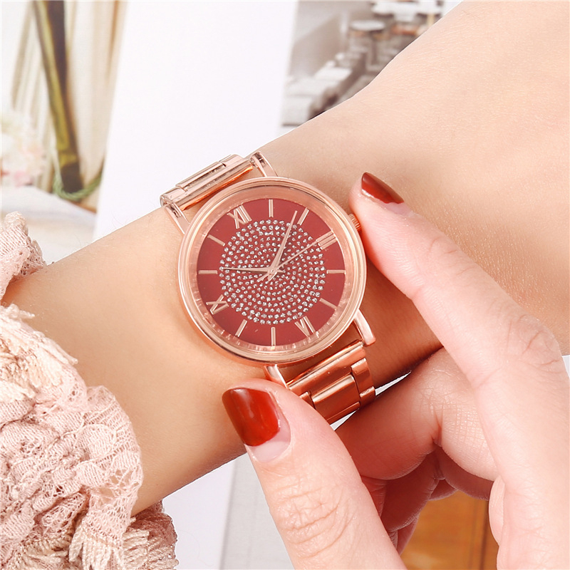 Ladies Watch Rose Gold Luxury Diamond Magnetic Bracklet Wristwatch for Women