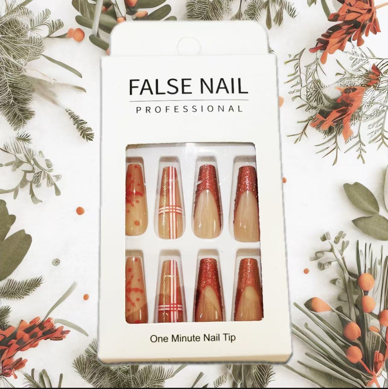 Press on Nail Medium Recyclable False Nails Full Cover Tips Fake Nails 24pcs with Designs Fake Nail for Women and Girls（no glue）02
