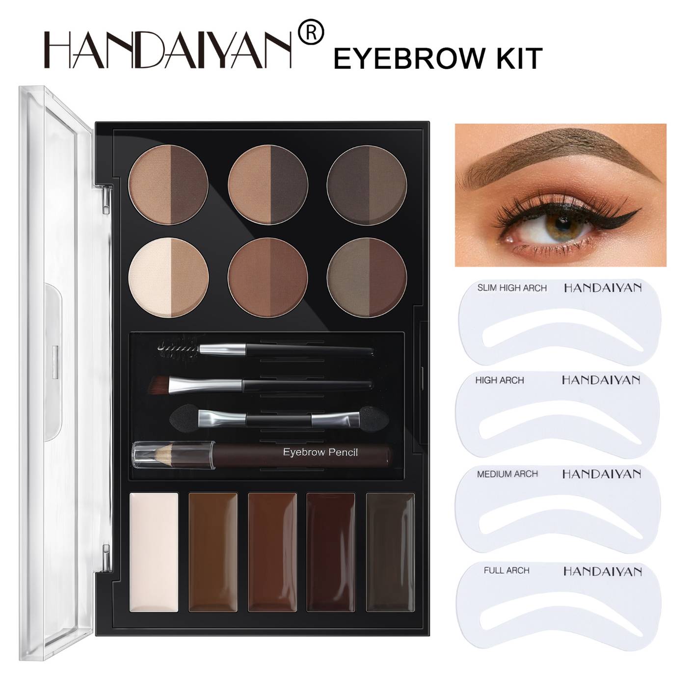 H2006 Natural Brown Eyebrow Powder Palette Eye Contour Enhancers Eye Brows Shadow Stamp Shaping Waterproof Makeup Kit With Brush