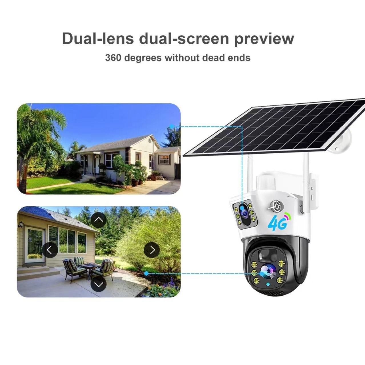 2K Solar Security Cameras Wireless Outdoor, 2 Pack 360 View Pan/Tilt WiFi Security Camera Outside with Color Night Vision,Easy to Install, PIR Alarm, 2-Way Audio
