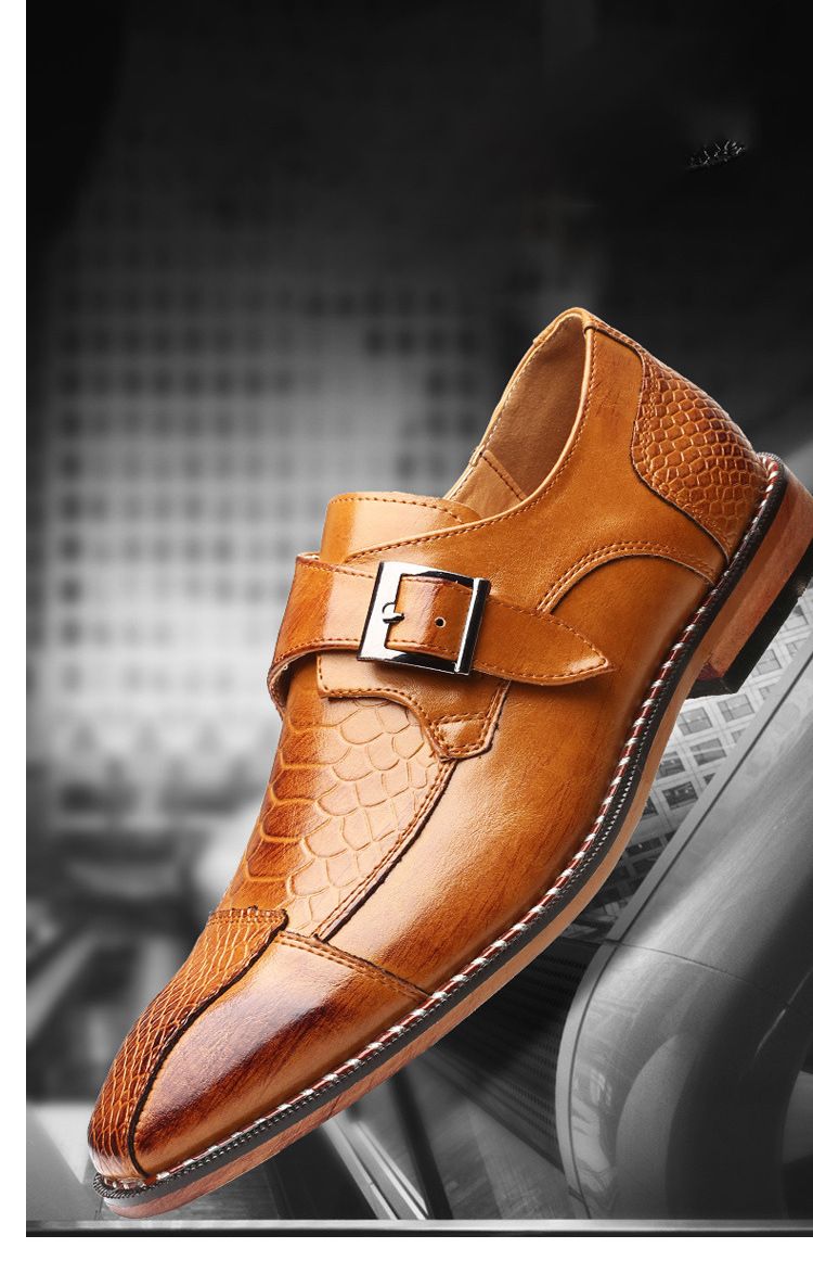 Spring new business casual men's shoes: British pointed-toe leather shoes, men's belt-buckle trendy shoes, men's cross-border shoes