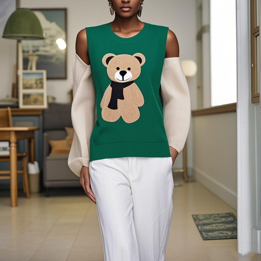 Wool knit Sweater Round Neck Sleeveless Knit Top Women's Sweater