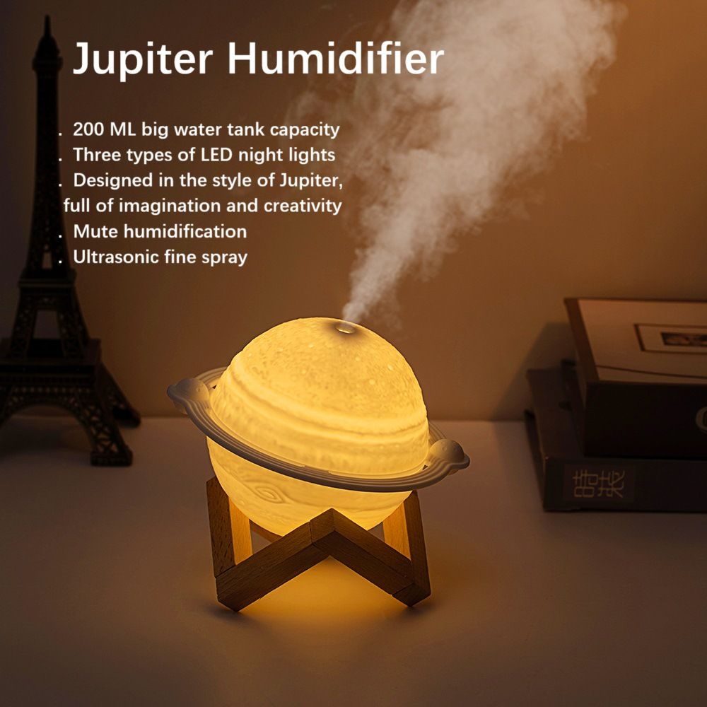 Creative Jupiter Planet Humidifier, USB Rechargeable Ultrasonic Mist Maker, Essential Oil Aroma Diffuser With Colorful Night Light, Portable Air Purifier For Home Bedroom Office Decoration