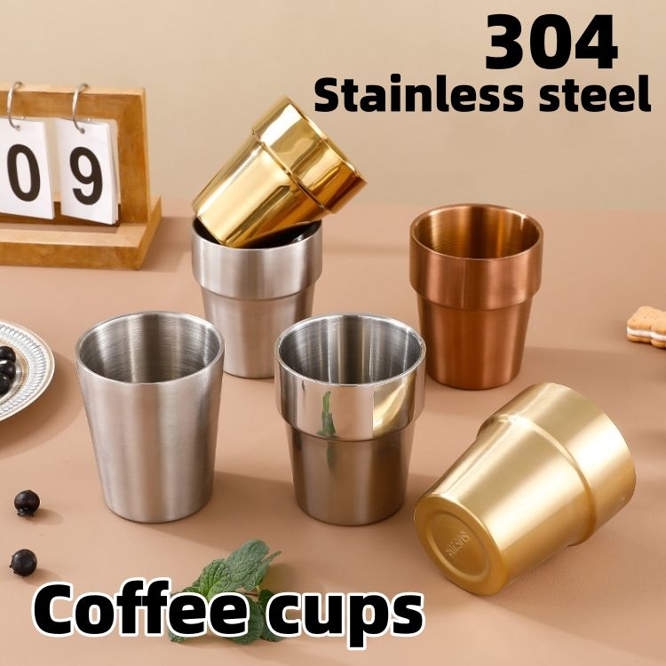 Coffee Cup 304 stainless steel cup, double-layer anti scalding water cup, beer cup, restaurant staircase cold drink cup CRRSHOP home kitchen cups