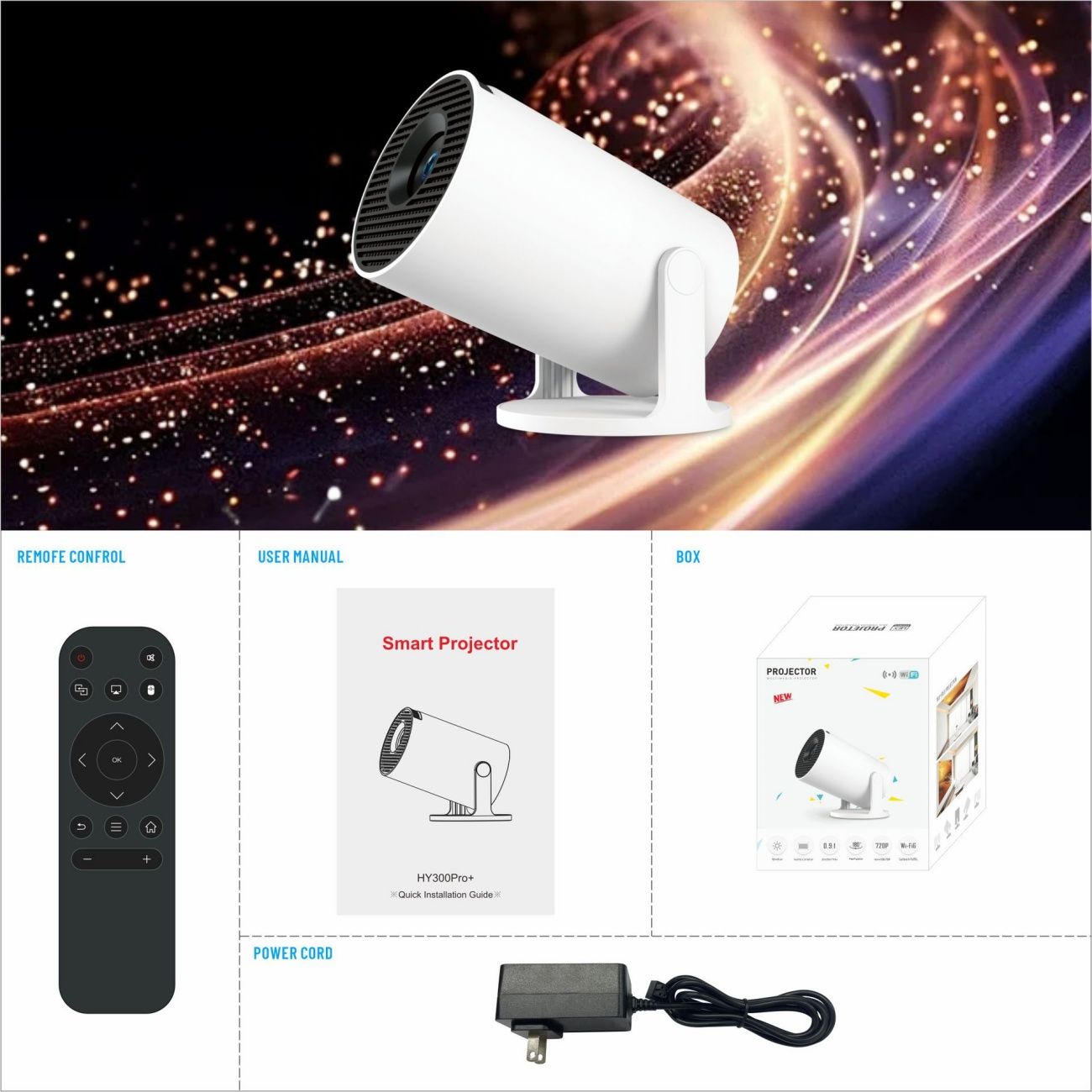 Mini Portable Projector, 4K Supported, Electric Auto Focus, WIFI Wireless Screen Mirroring, HDMI Multimedia Interface, Small Home Theater Projector For Home Use Outdoor Camping Entertainment