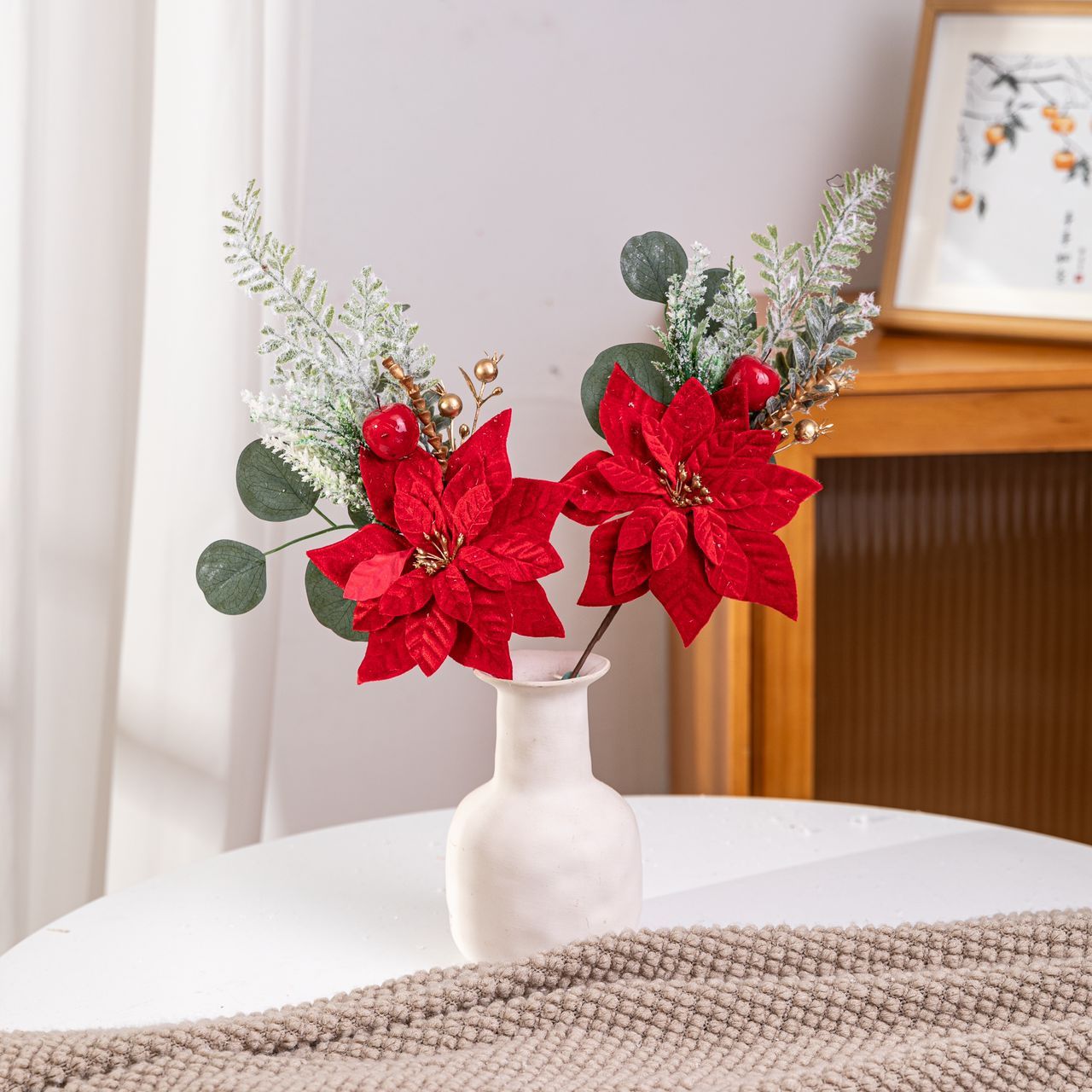 1pc Artificial Christmas Flower Pine & Eucalyptus Branch - Themed Party Decoration To Fill Home Living Room
