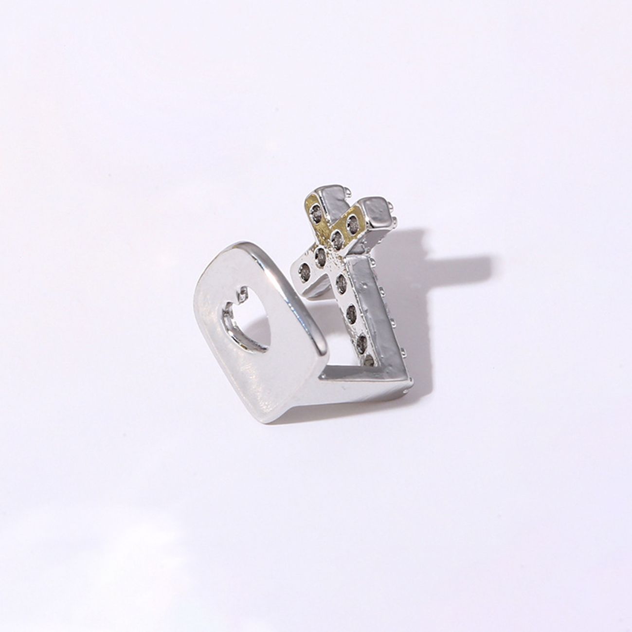 Cross copper micro-inlaid zircon single hip-hop braces teeth grillz teeth decoration trendy tooth decoration hip-hop teeth grillz tooth grillzsilver